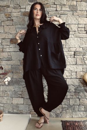 Annie Cushion Cotton Cuff Barrel Pant Black